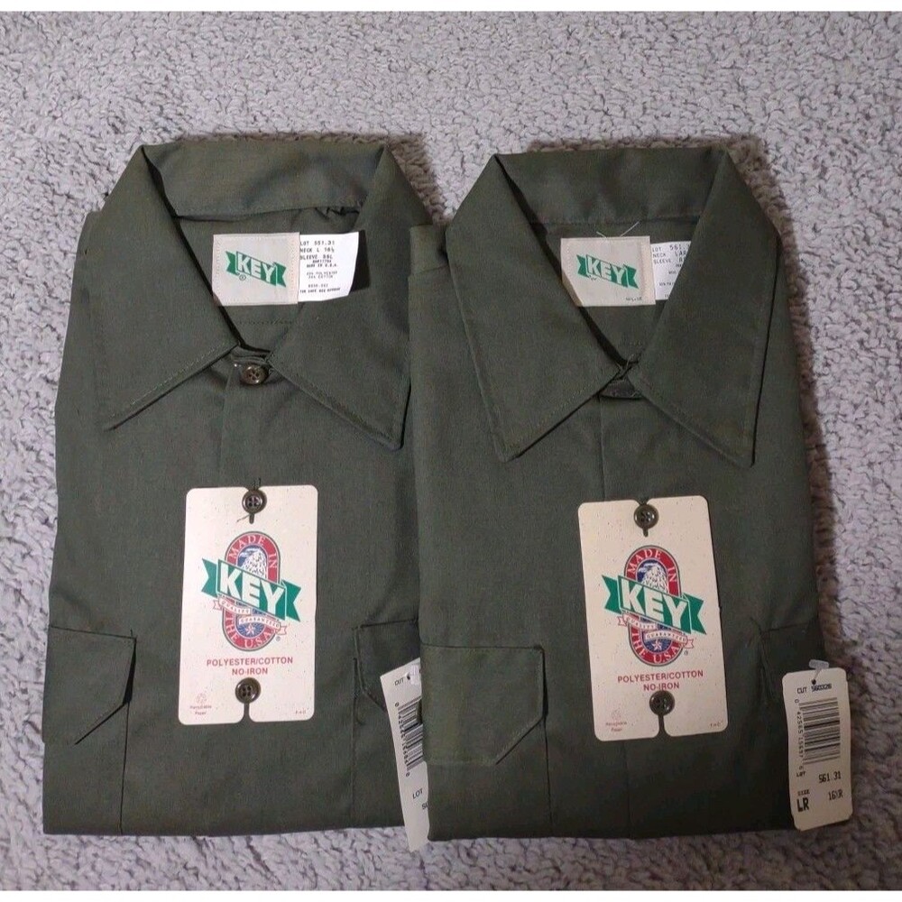 Key Nwt Dark Green Casual Button Down Shirt Sz LR 16.5 Lot Of 2